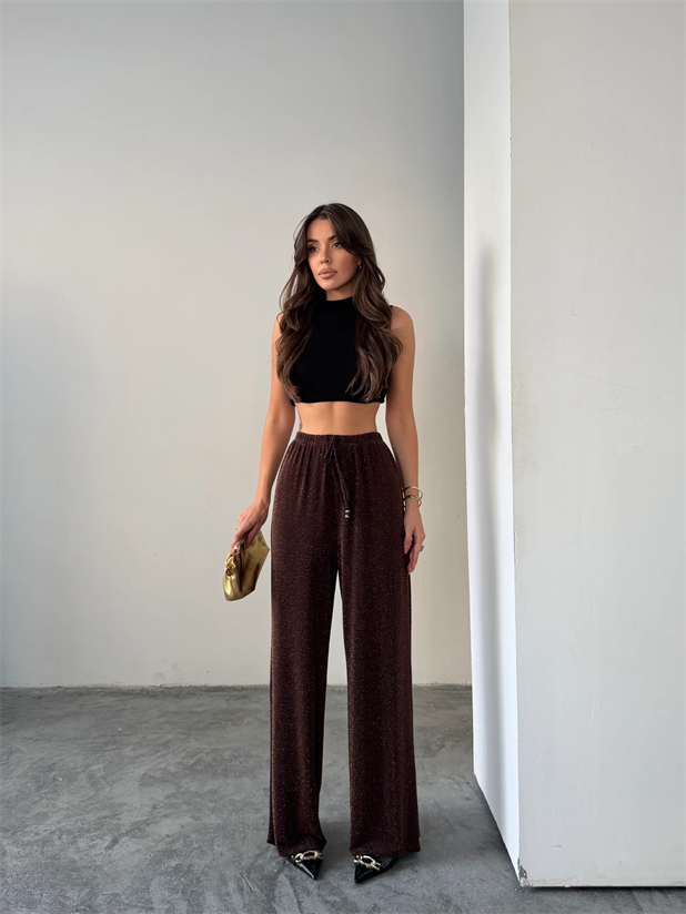 Sim Detaylı Pantolon - Kahverengi