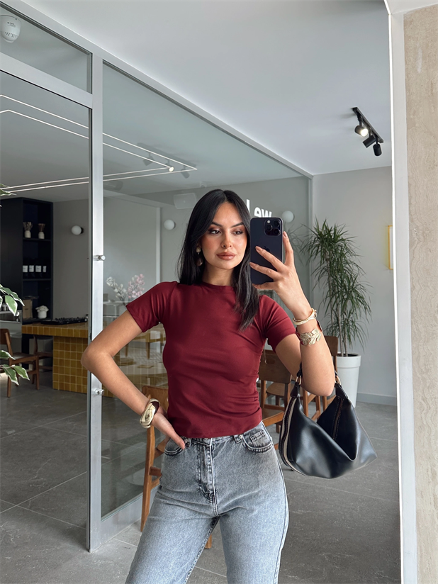 Bisiklet Yaka Modal Basic - Bordo