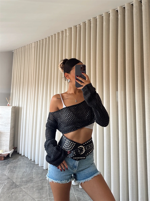 Devin Ajurlu Yıkamalı Triko Siyah - Siyah