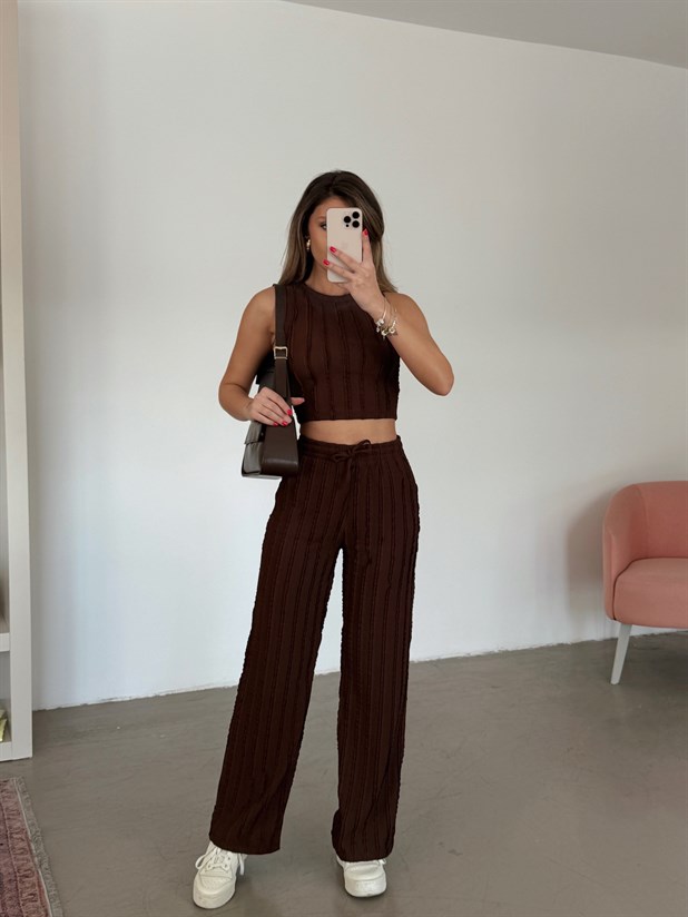 Fırfır Atlet Takım - Kahve