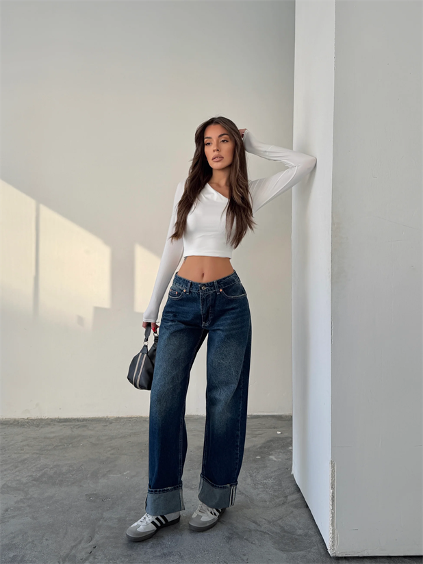 Paça Katlamalı Palazzo Jean  - Mavi