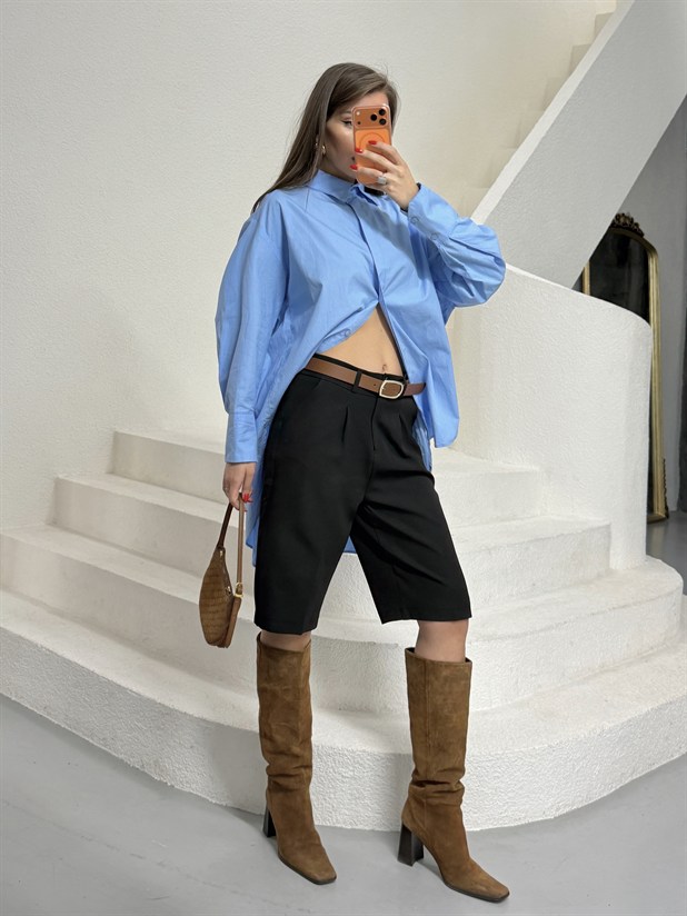 Kemerli Bermuda Şort - Siyah