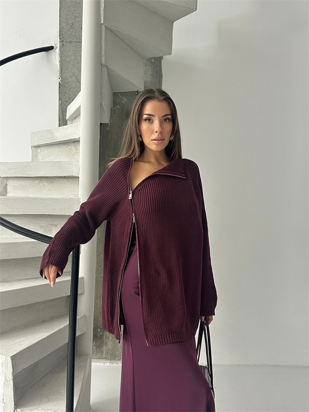 Yandan Fermuarlı Kazak - Bordo
