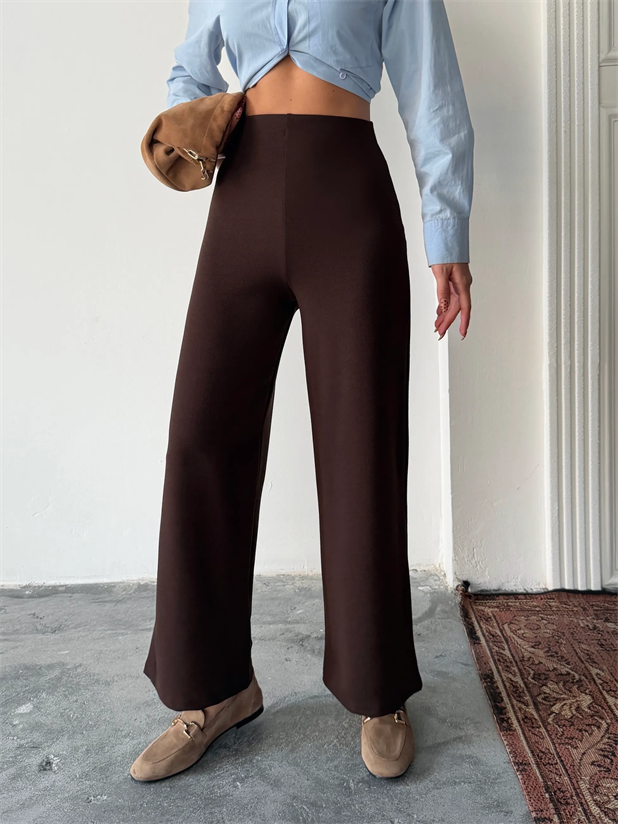 Bel İçten Lastik Kumaş Pantolon  - Kahve