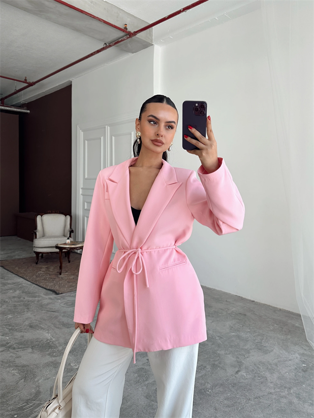 Bağlama Detay Ceket - Pudra Pembe