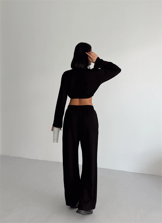 Bağcık Detay İkili Eşofman Takım Siyah - Siyah