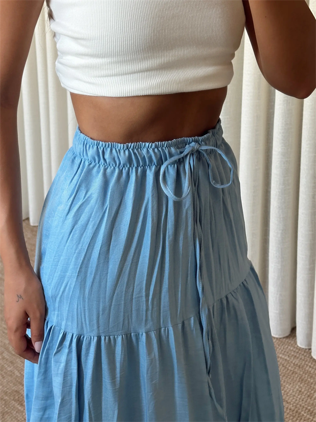 Katlı Maxi Etek - Mavi