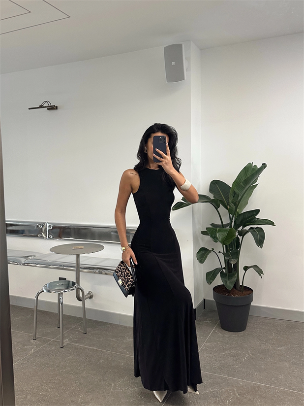 Sıfır Kol Maxi Elbise - Siyah