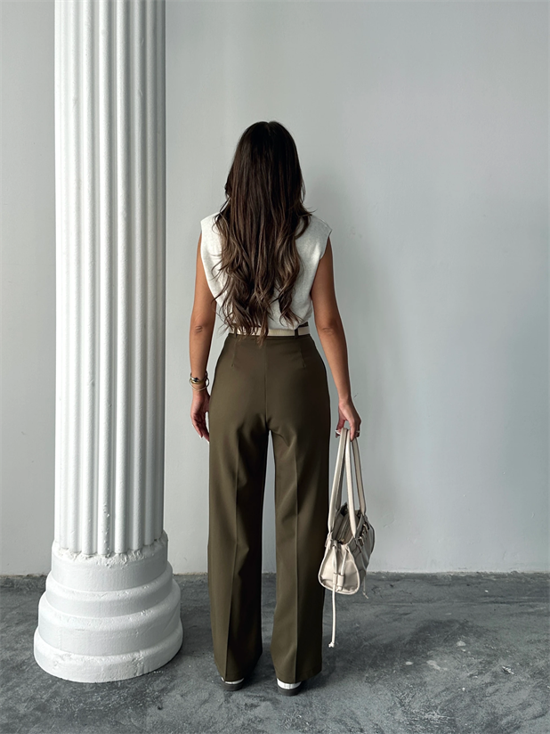 My Palazzo Kumaş Pantolon - Haki Yeşil