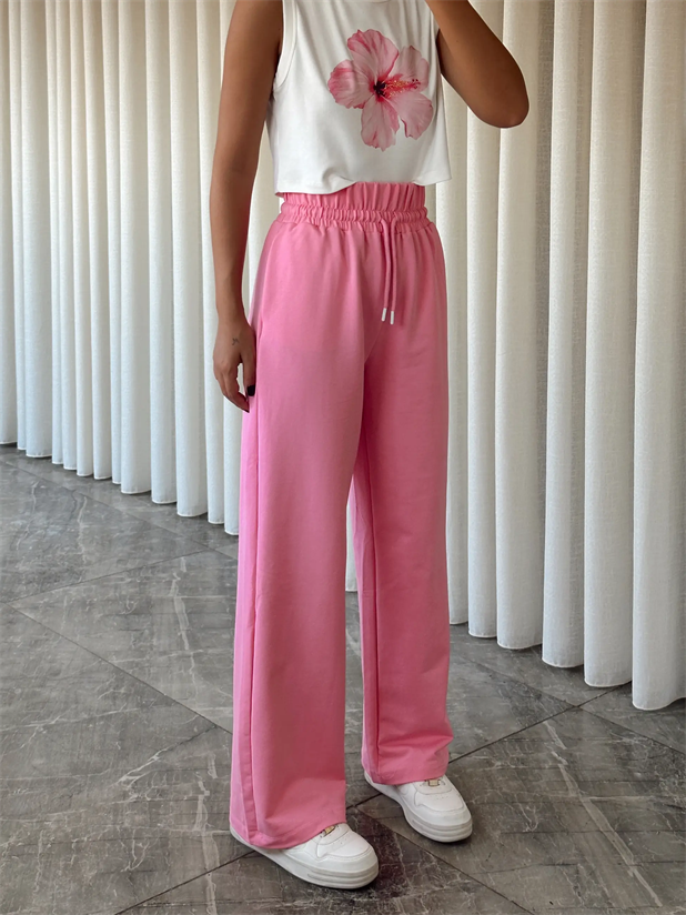 Bel Lastik Detay Palazzo Eşofman - Pembe