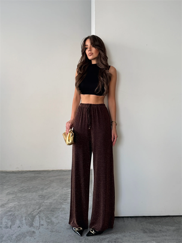 Sim Detaylı Pantolon - Kahverengi