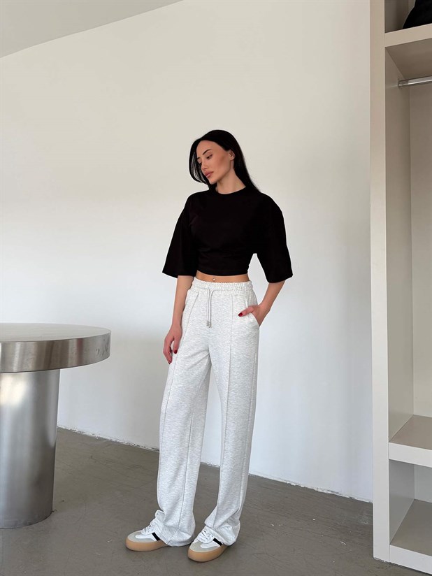 Çımalı Bol Paça Eşofman - Gri