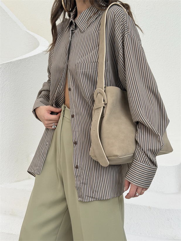 Süet Omuz Çantası - Vizon