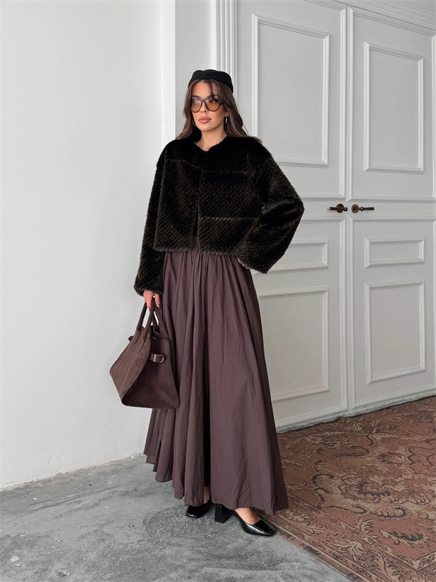 Premium Crop Kürk - Kahve Desenli