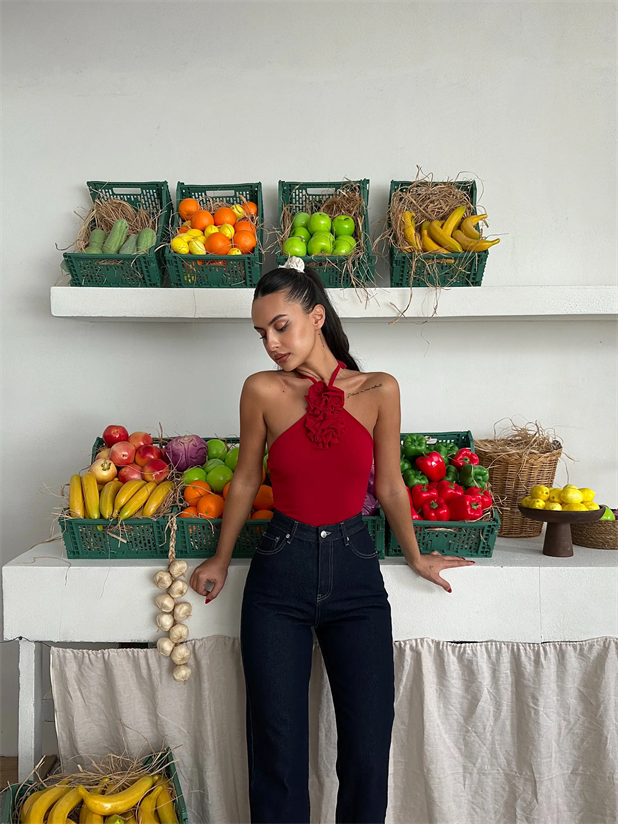 Darell Gül Detay Bodysuit Kırmızı - Kırmızı