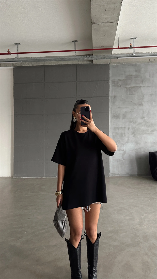 Yan Yırtmaç Oversize Basic - Siyah