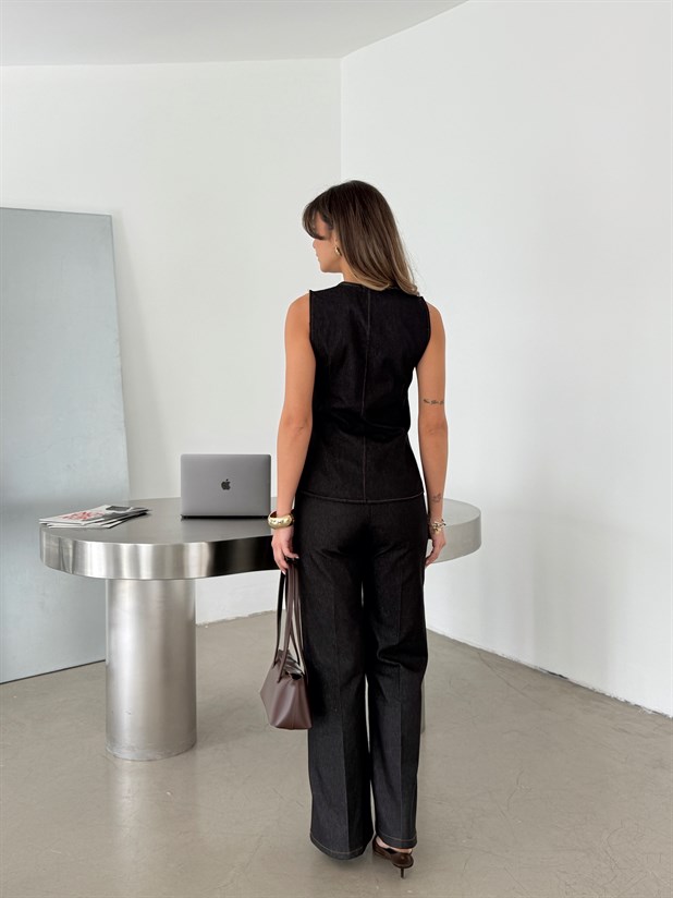 Gold Düğmeli Kot Takım - Lacivert