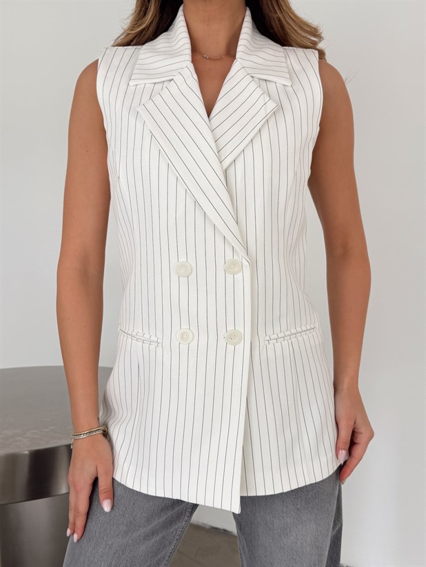 Ceket Yaka Line Yelek - Ekru