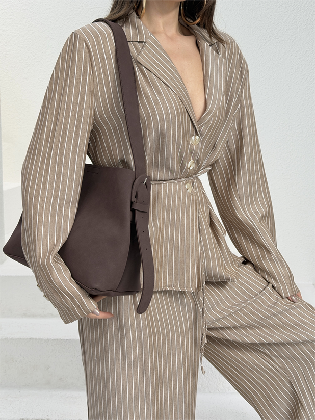 Süet Omuz Çantası - Kahve