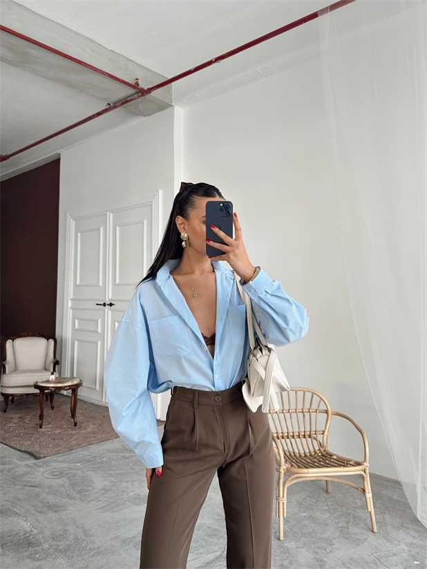 Süs Dikiş Detay Gömlek - Bebe Mavi