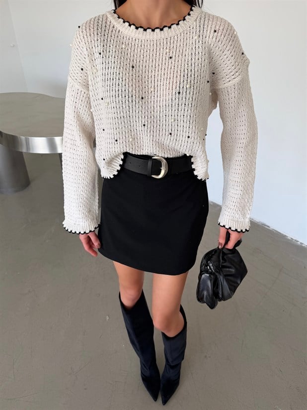 İnci Detaylı Triko - Ekru