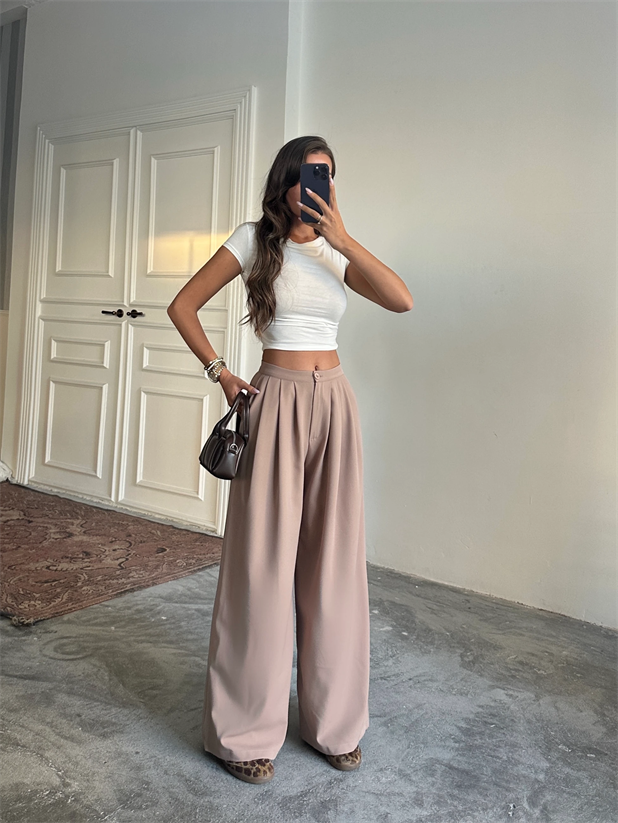 Nadia Pileli Pantolon Vizon - Vizon