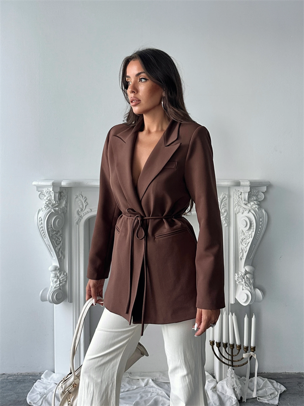 Bağlama Detay Ceket - Kahve