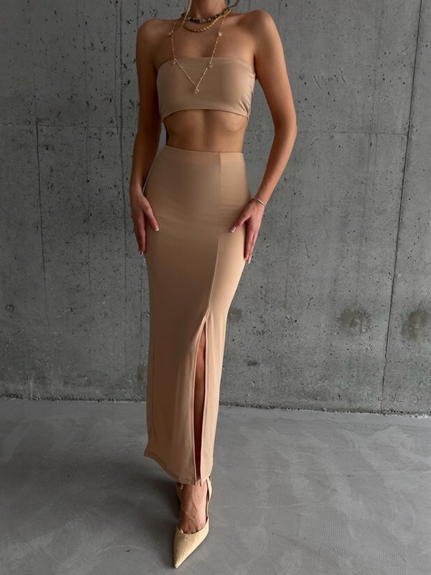 Crop Etek Takım Bej - Bej