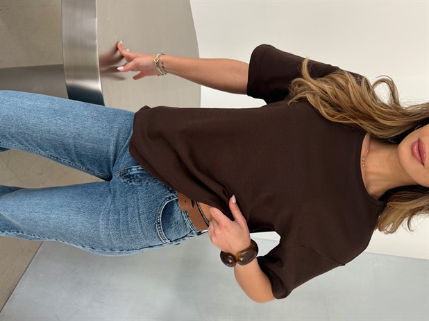 Bebe Yaka Basic T-shirt - Kahve