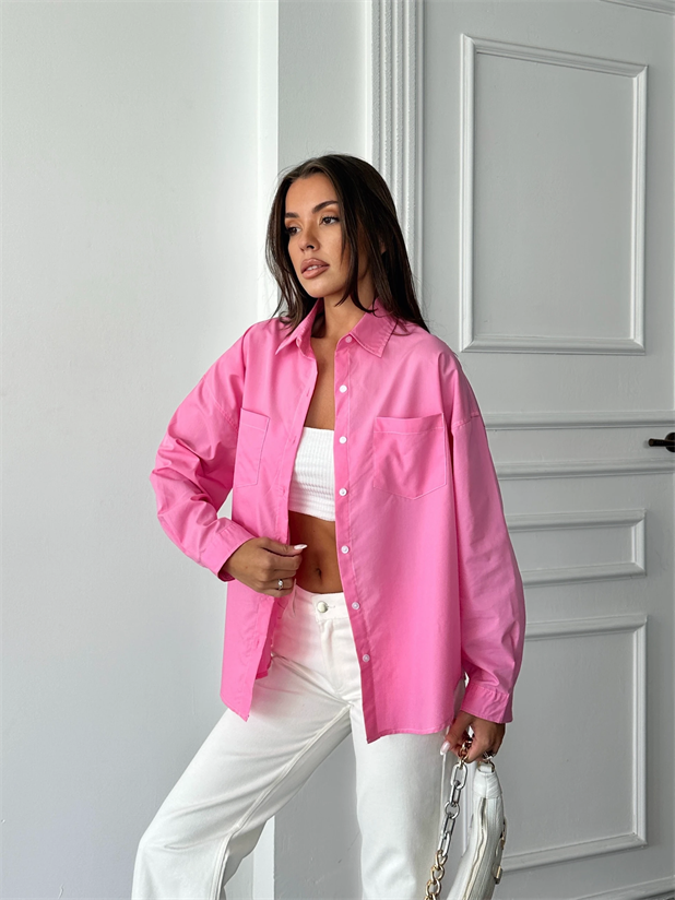 Süs Dikiş Detay Gömlek - Pembe