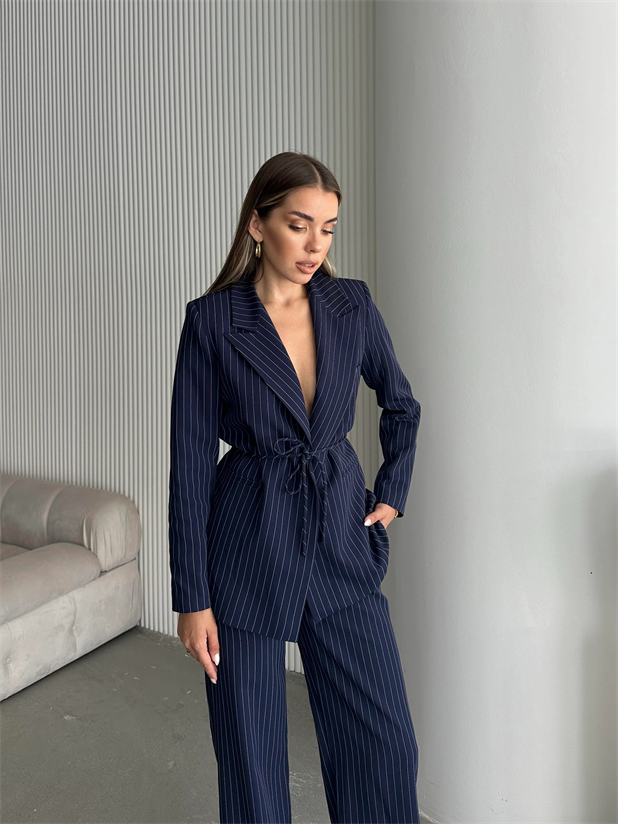 Lasy Line Bel Bağlamalı Blazer Ceket Lacivert - Lacivert