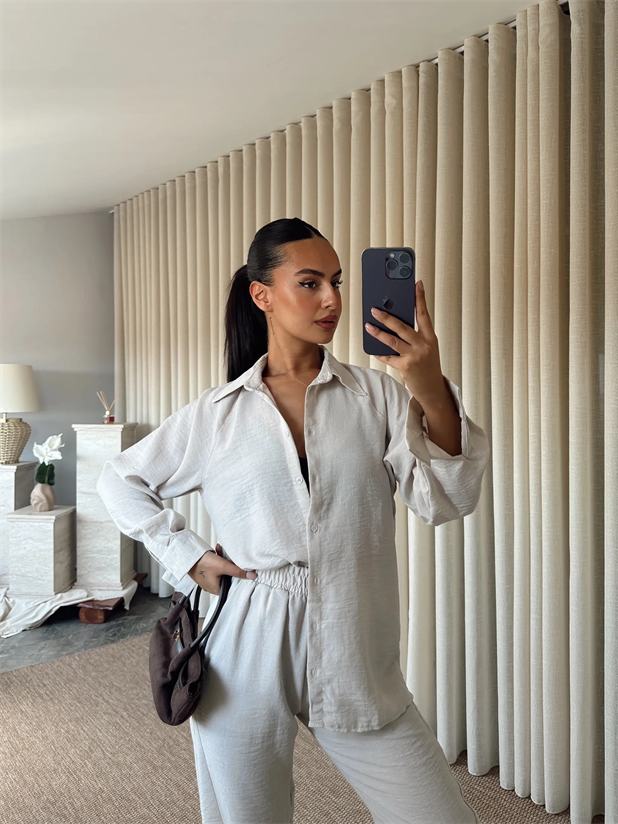 Reglon Kol Gömlek Pantolon Takım  - Taş