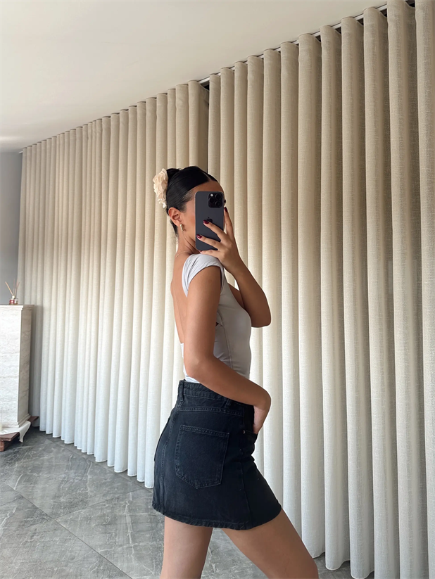 Sırt Açık Crop - Gri