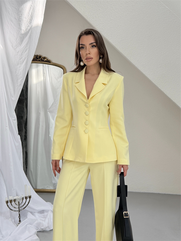 Dört Düğmeli Ceket Pantolon Takım - Sarı