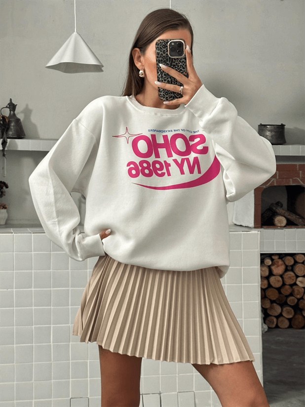 Soho Baskı Sweatshırt - Ekru