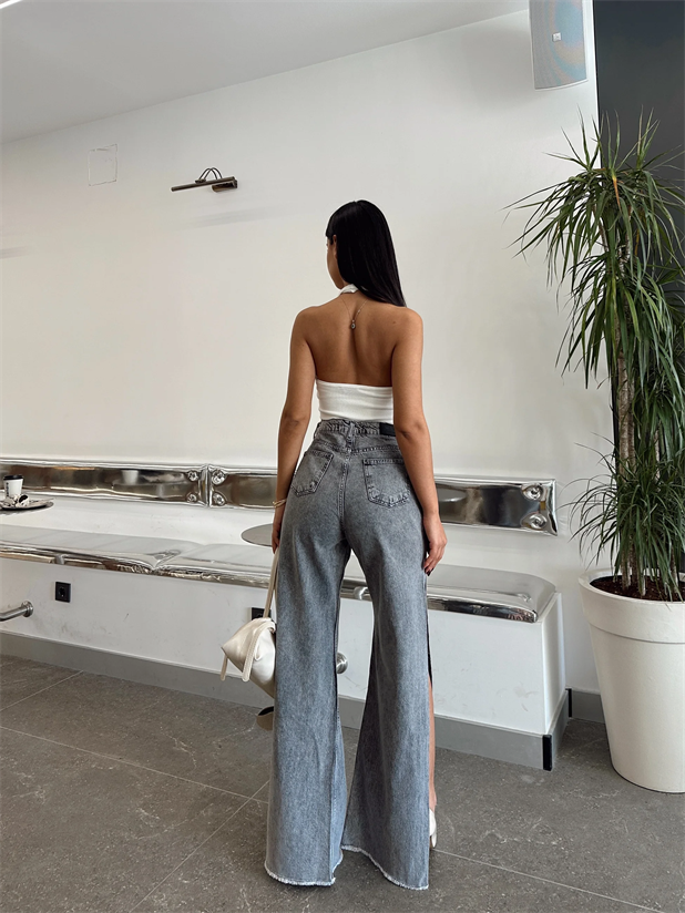 Derin Yırtmaçlı Palazzo Jean Füme - Füme