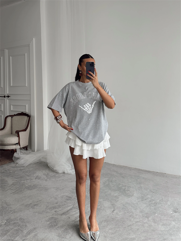 Hang Loose Baskılı Tshirt Gri - Gri