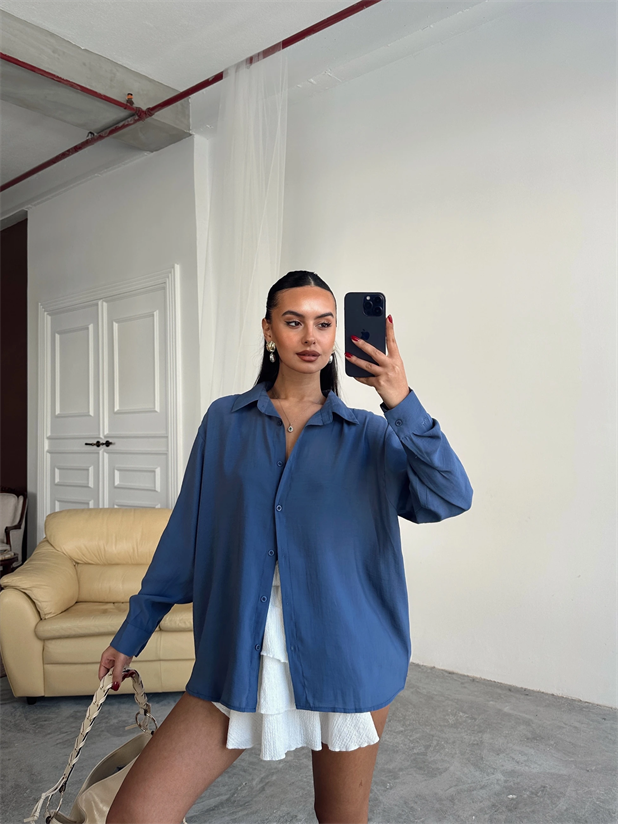 Oversize Modal Gömlek - Mavi