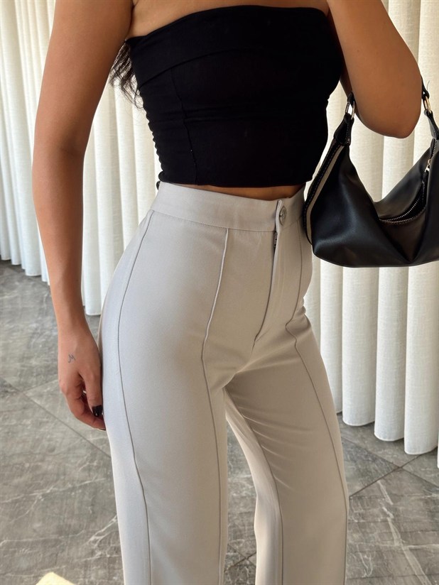 Ön Dikiş Boru Paça Kumaş Pantolon - Gri