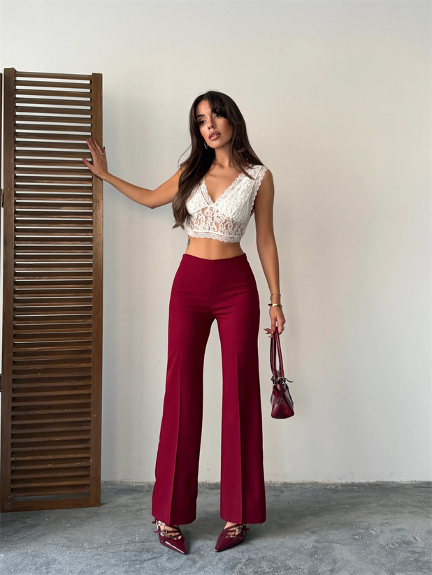 Gizli Fermuarlı Pantolon - Bordo