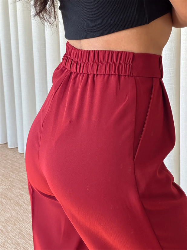 Bel Lastik Palazzo Pantolon - Bordo