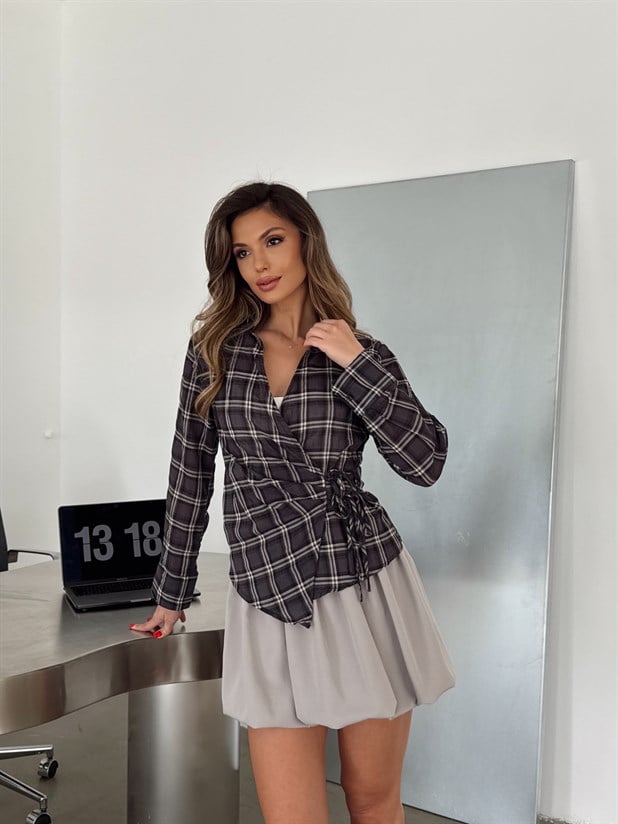 Ekose Bağlamalı Gömlek - Lacivert