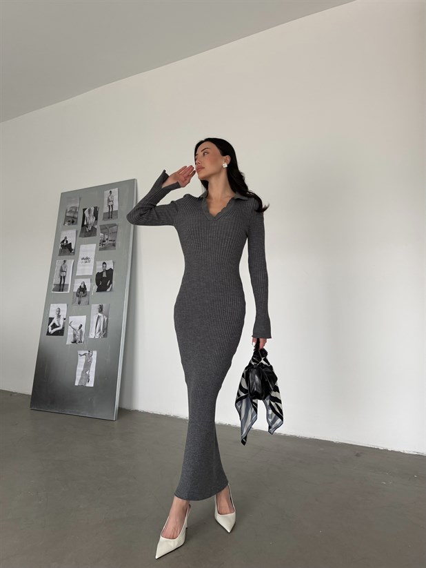 Maxi Triko Elbise  - Antrasit