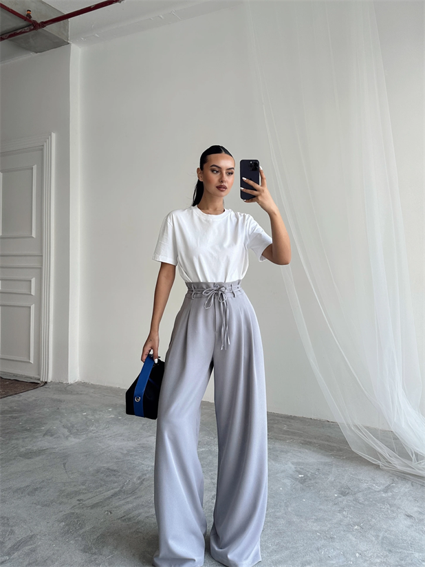 Beli İp Ve Lastikli Palazzo - Gri