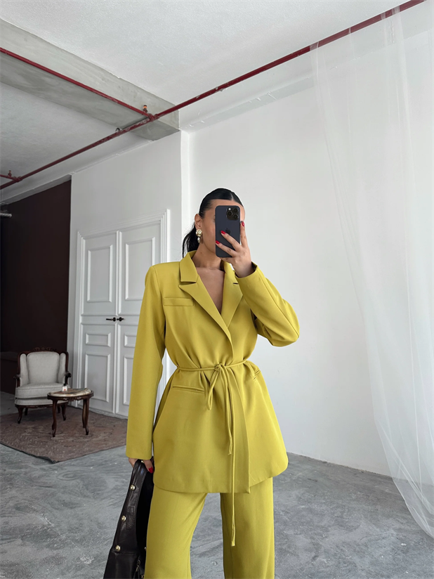 Bağlama Detay Ceket - Yağ Yeşili