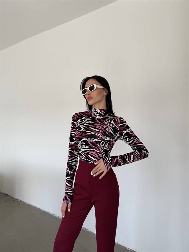 Desenli Balıkçı Bluz - Pembe Ebruli