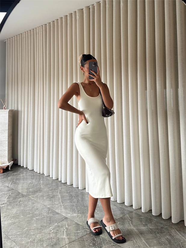 Sıfır Kol Modal Kumaş Elbise - Sarı