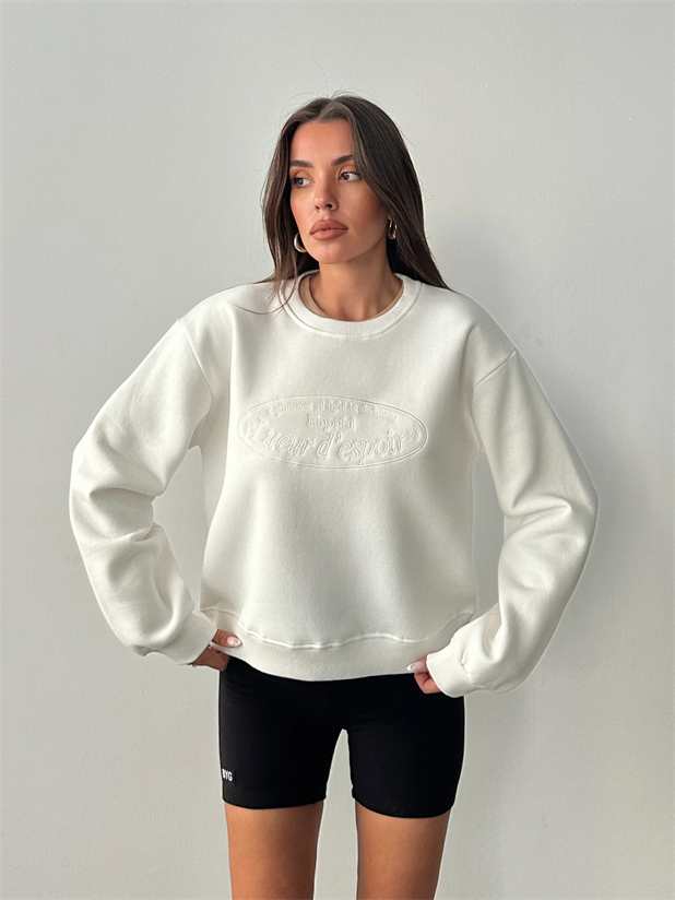 Hopeful Nakış Sweat - Ekru