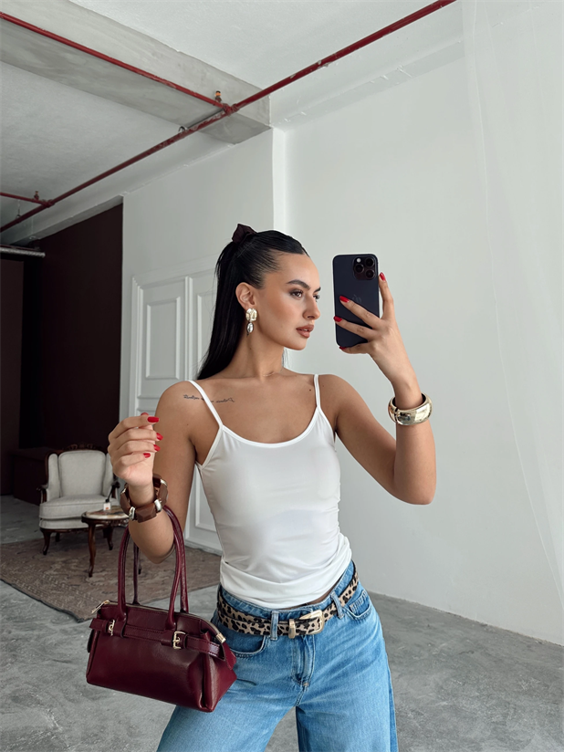 Likralı İp Askı Atlet - Beyaz