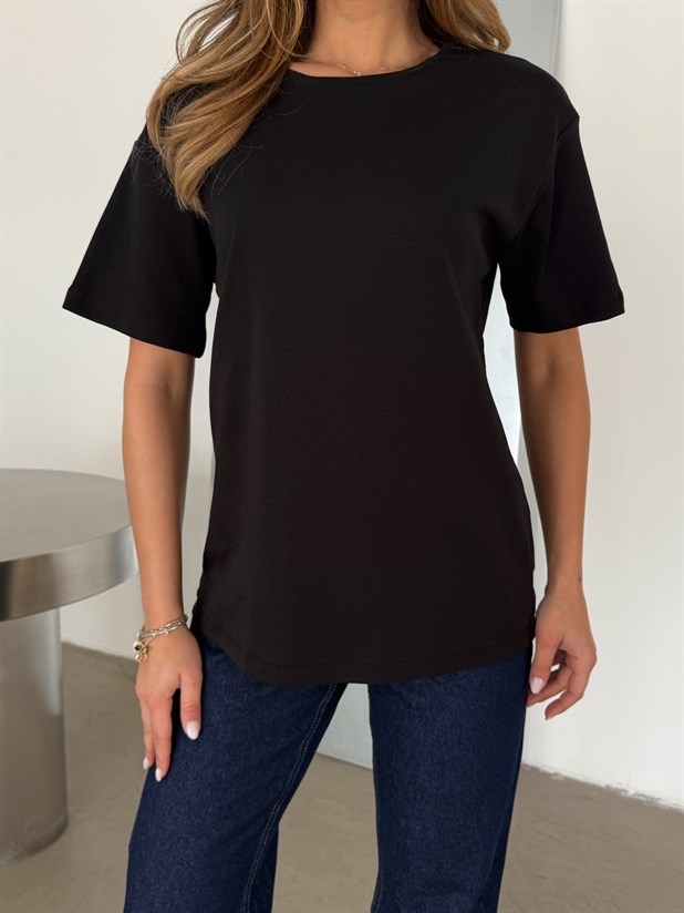 Bebe Yaka Basic T-shirt - Siyah